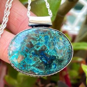 😵 Chrysocolla bolero style pendant necklace marbled 925 Sterling turquoise